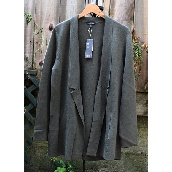 New w/Tags - Eileen Fisher Silk Cotton Interlock Notch Collar Jacket, Oregano, M - Picture 3 of 12